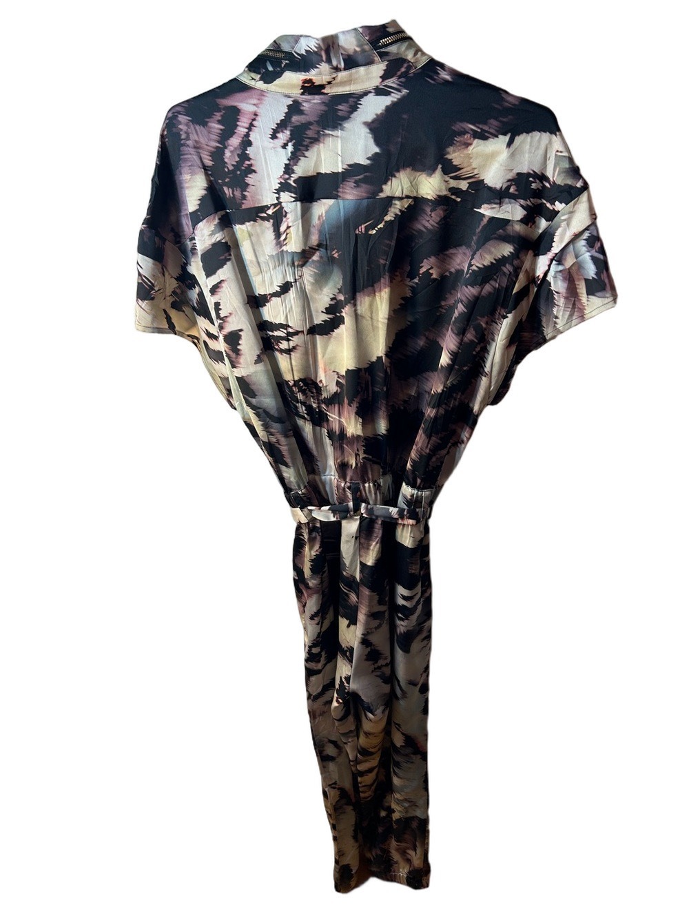 Marciano Abstract Satin Jumpsuit in Black, Pink and Cream size Large - Picture 6 of 12